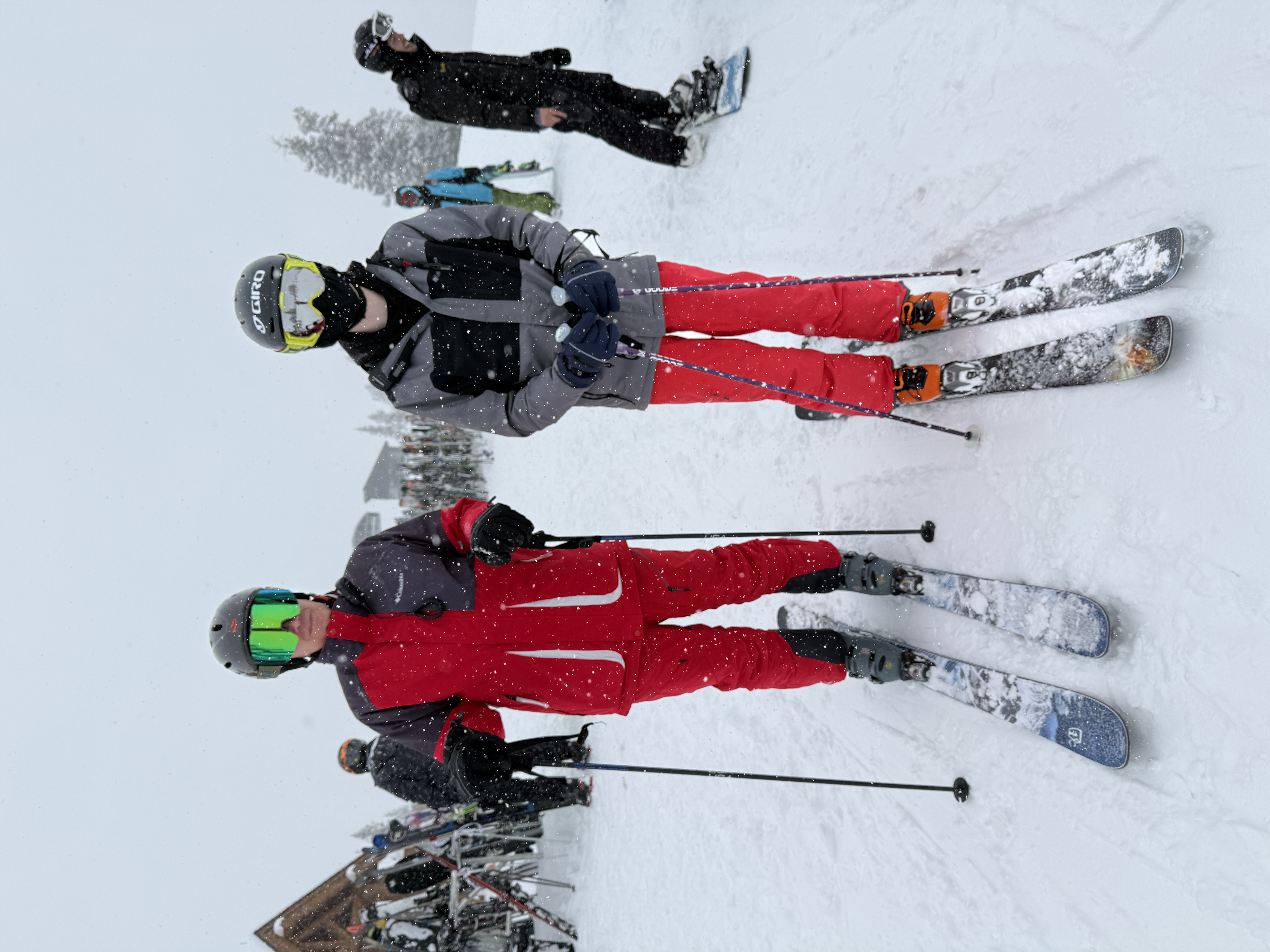 Jeff and Ted ski in the storm