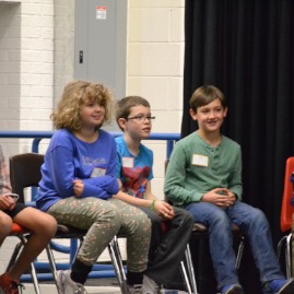 Timmy and 4th grade buddies in the all-school spelling bee