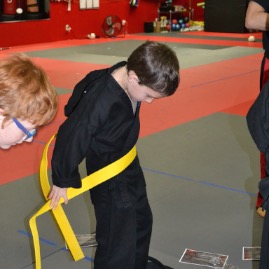 Putting on the new belt