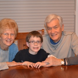 Birthday boy with Grandma and Grandpa