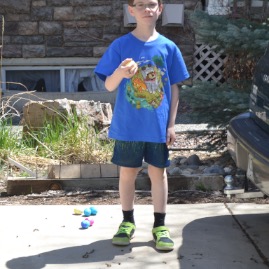 Timmy is ready for the confetti egg fight