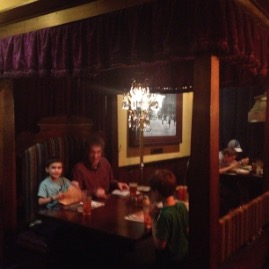 Eating dinner in a bed?! The Old Spaghetti Factory was fun.