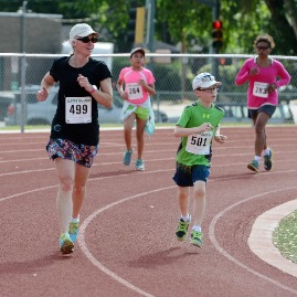 Mommy and Timmy on the final lap to the finish