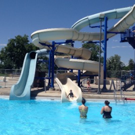 Ted comes down the Sunset Pool slide