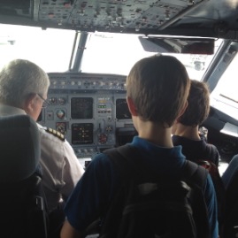 Chatting with the pilot before we leave Boston
