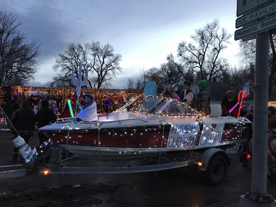 Ocean-themed float at the Longmont Lights parade