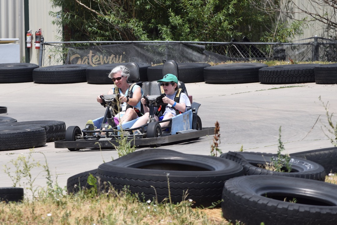 Mom is an excellent go kart driver