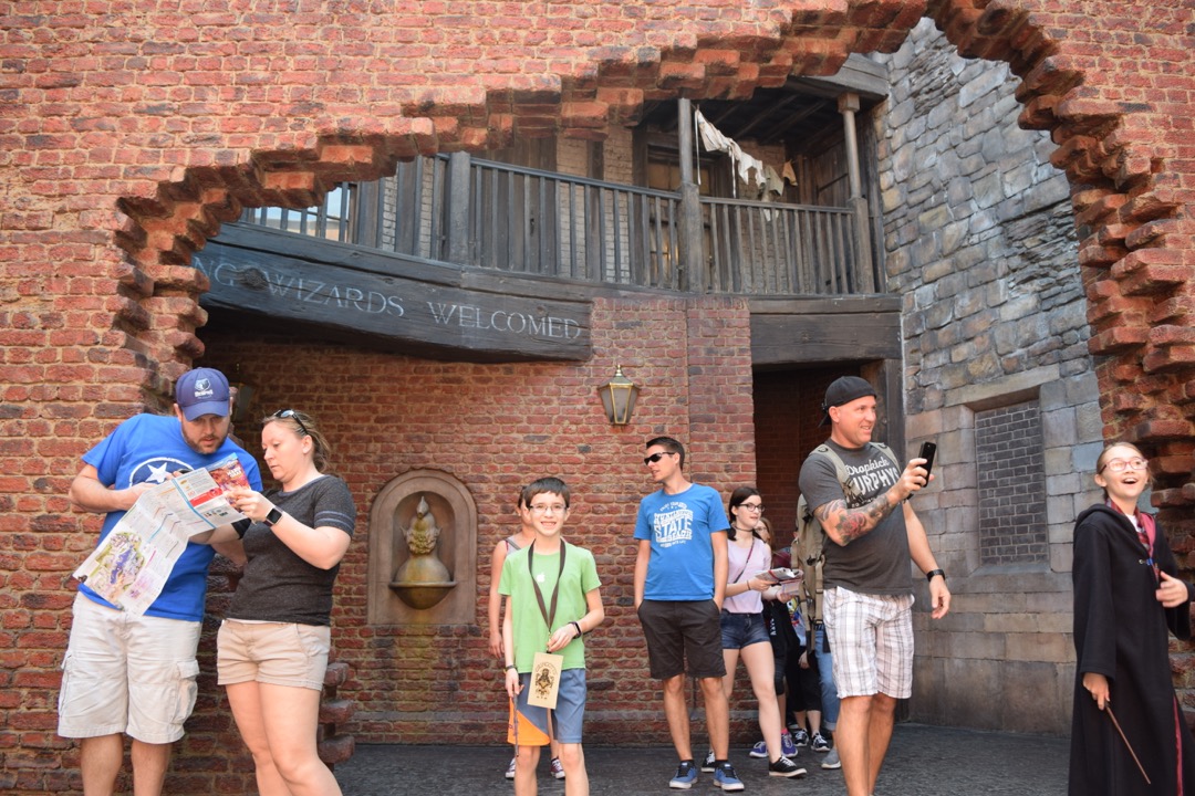 The secret entrance to Diagon Alley through the brick wall