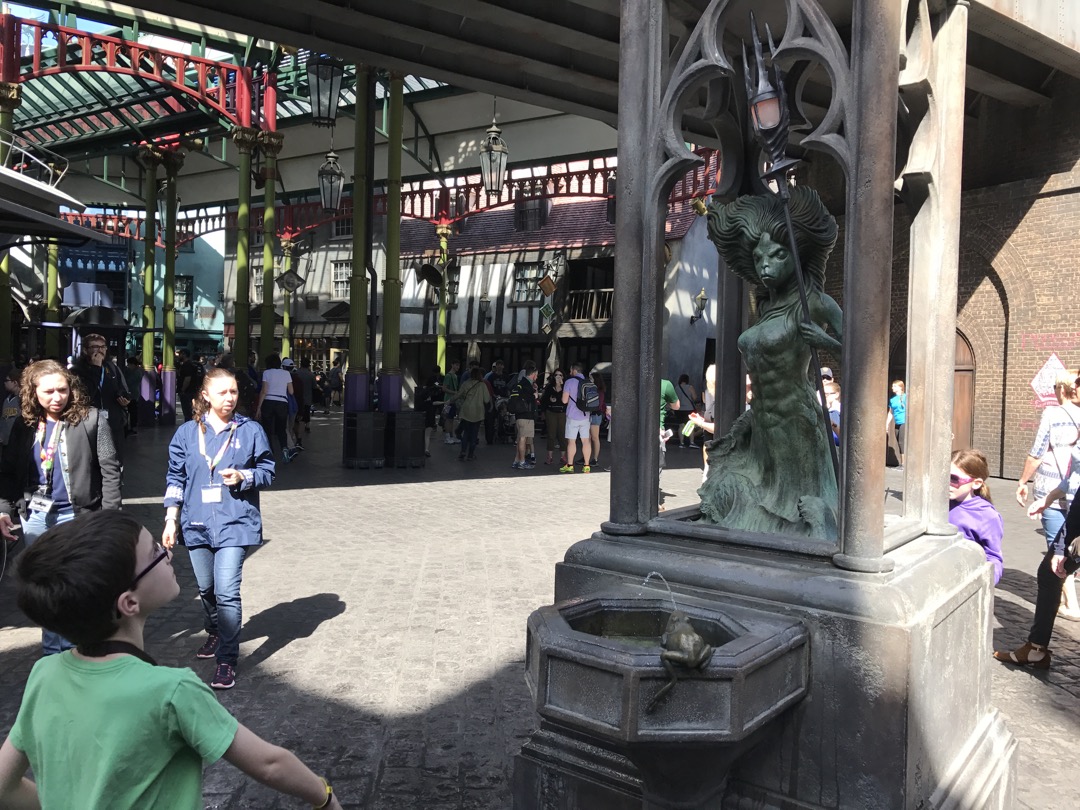 Ted casts a spell at the fountain