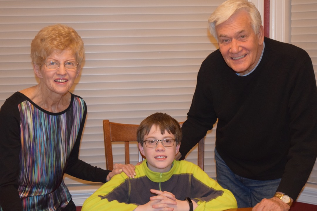 Birthday boy with Grandma and Grandpa