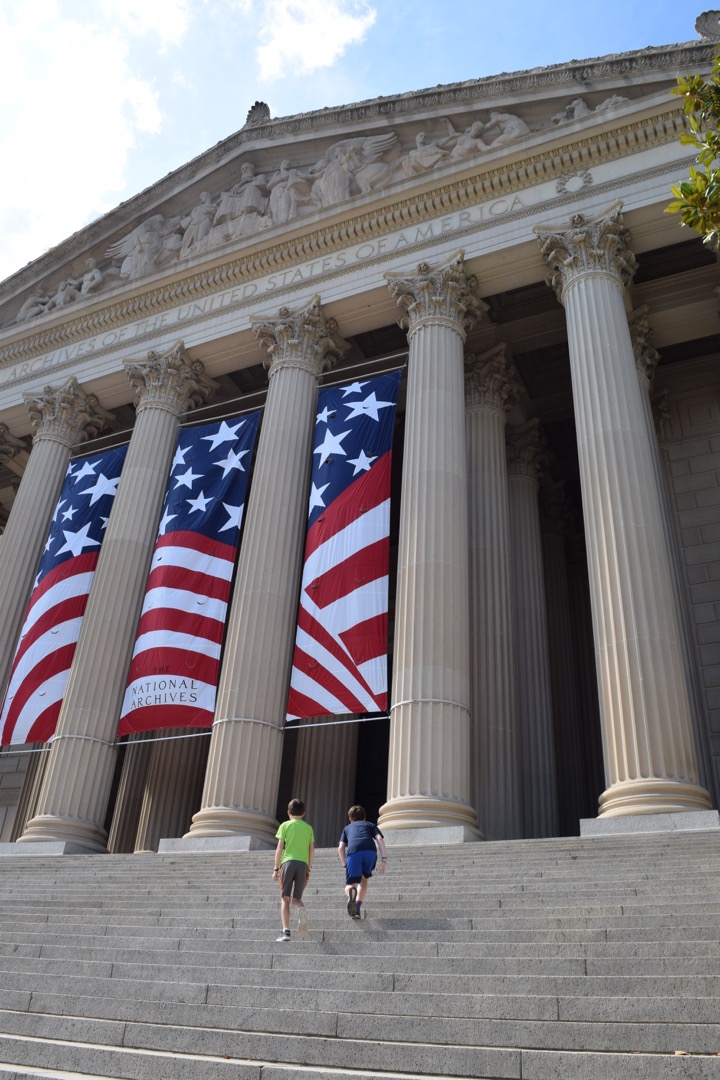 At the National Archives to see the Declaration of Independence, US Constitution, and Bill of Rights