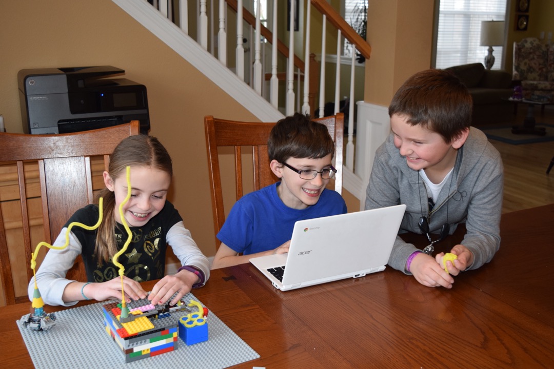 Ted and friends working on their STEAM Fair project