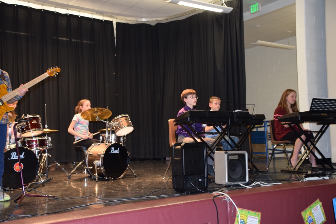 Rocking out with the house band, The Trouble Clefs