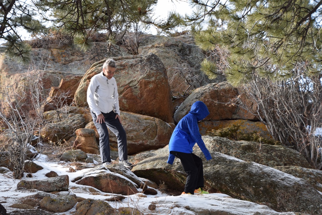 Leading Memere down treacherous pathways in Rocky Mtn Nat'l Park