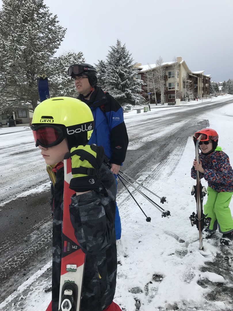 Waiting for the ski bus
