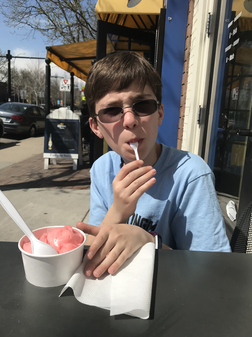 Enjoying ice cream after his game