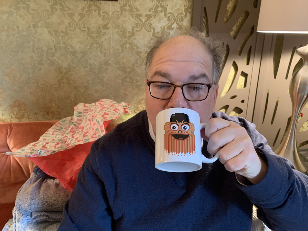 Tom enjoys the orange zamboni friend mug