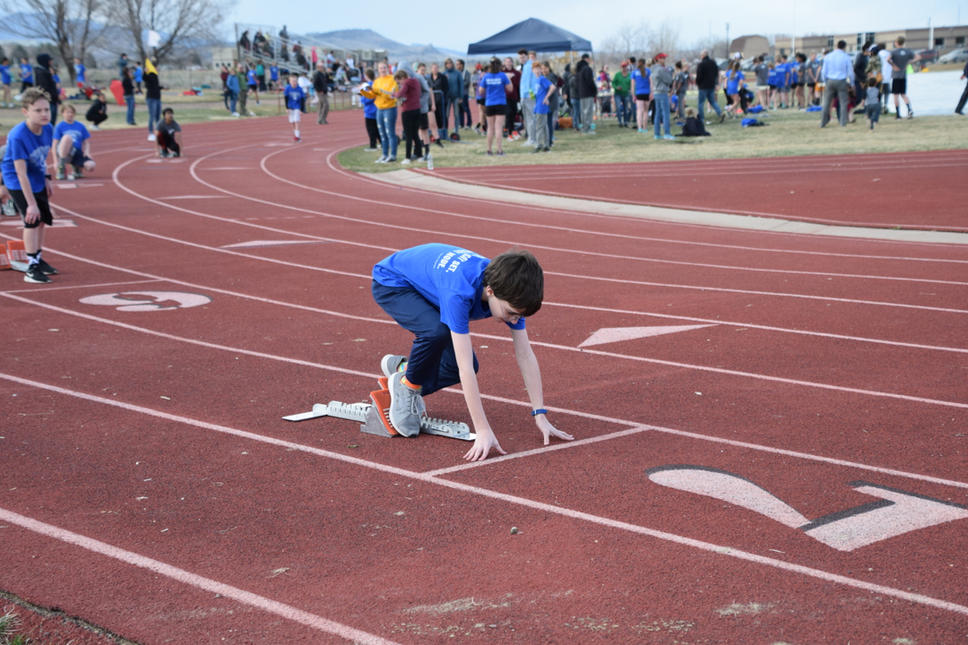Ted in the starting blocks for the 400m