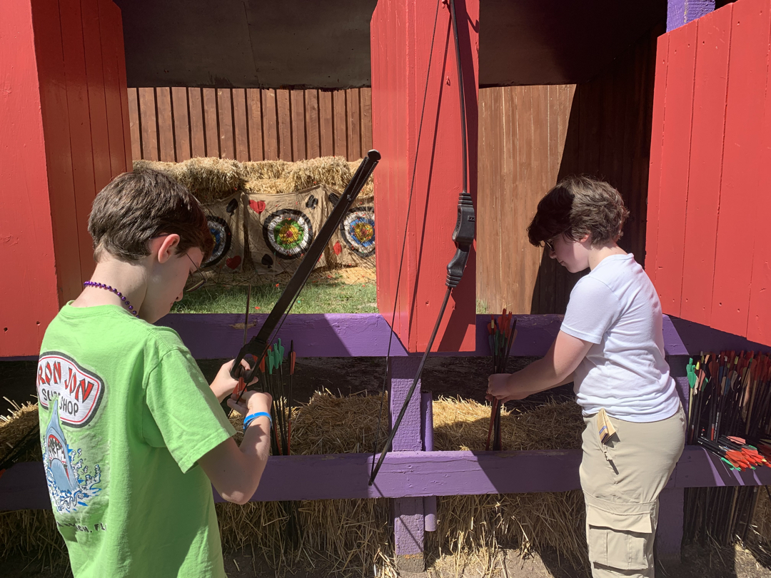Ted and Reuben prepare for archery