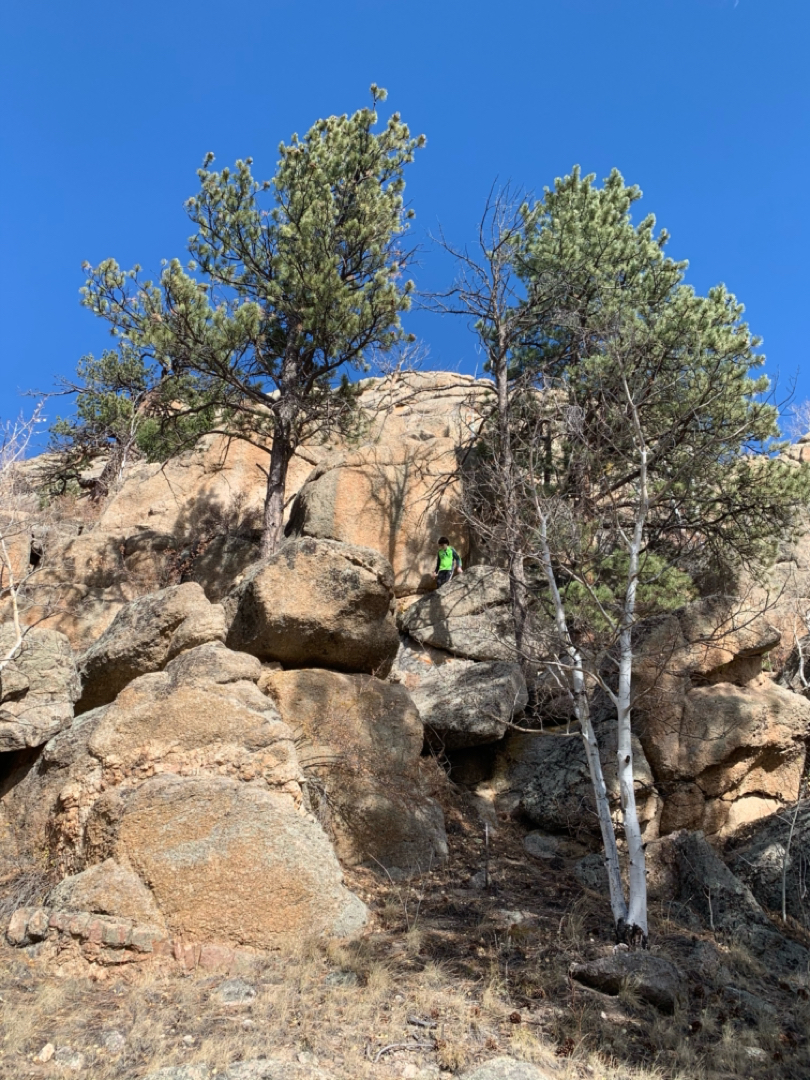 Ted up on a rock, looking for bears