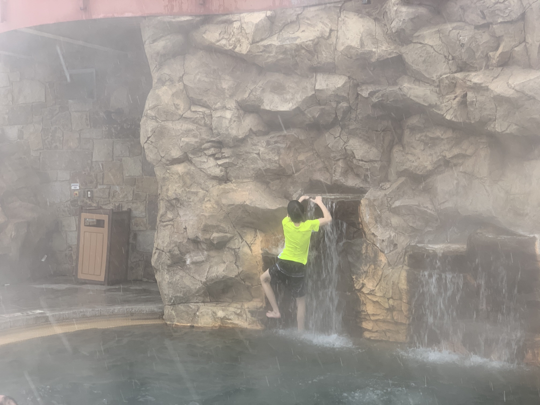 Ted on the hot springs climbing wall