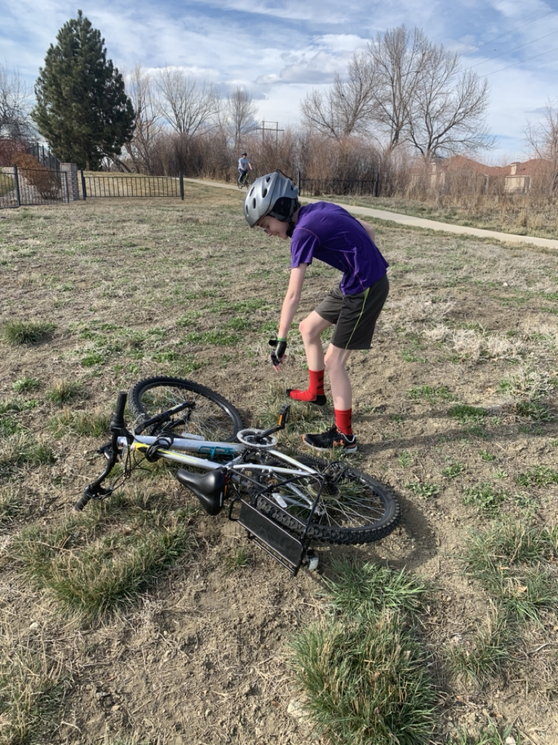 Tipped bike leads to shoe loss