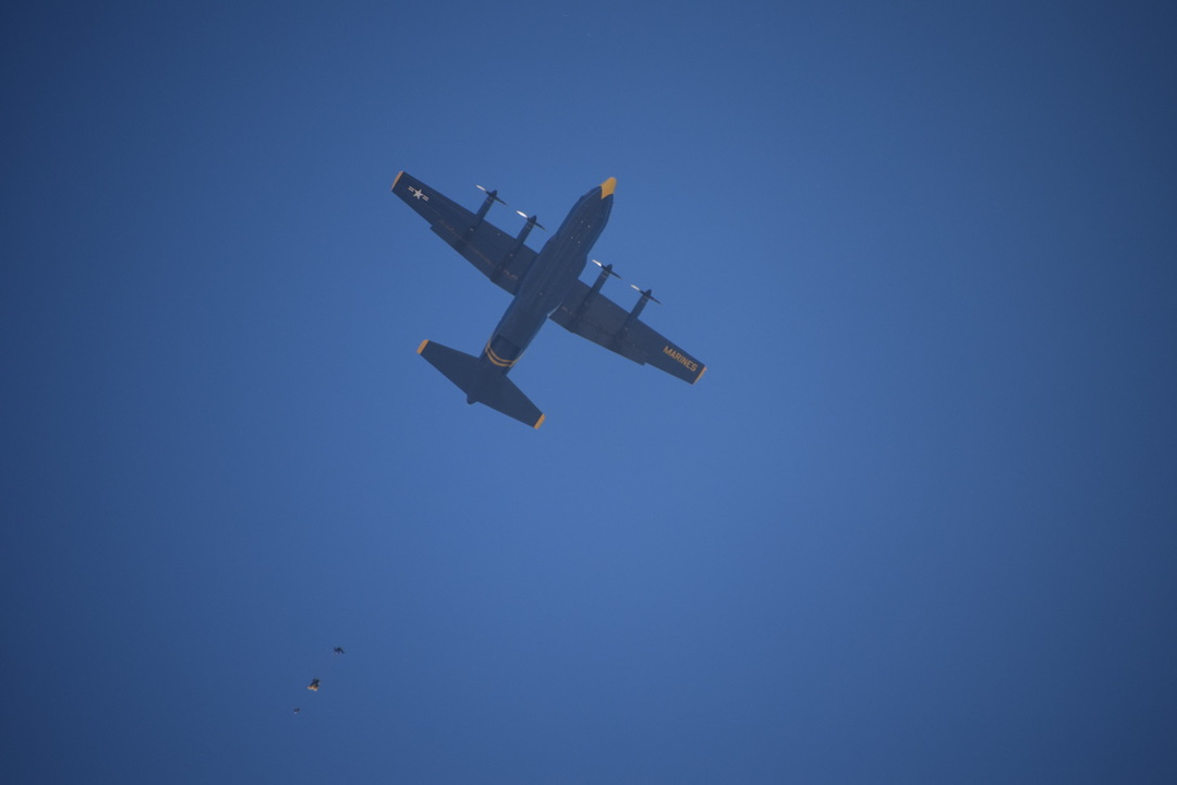 US Navy Leap Frogs jump out of Fat Albert