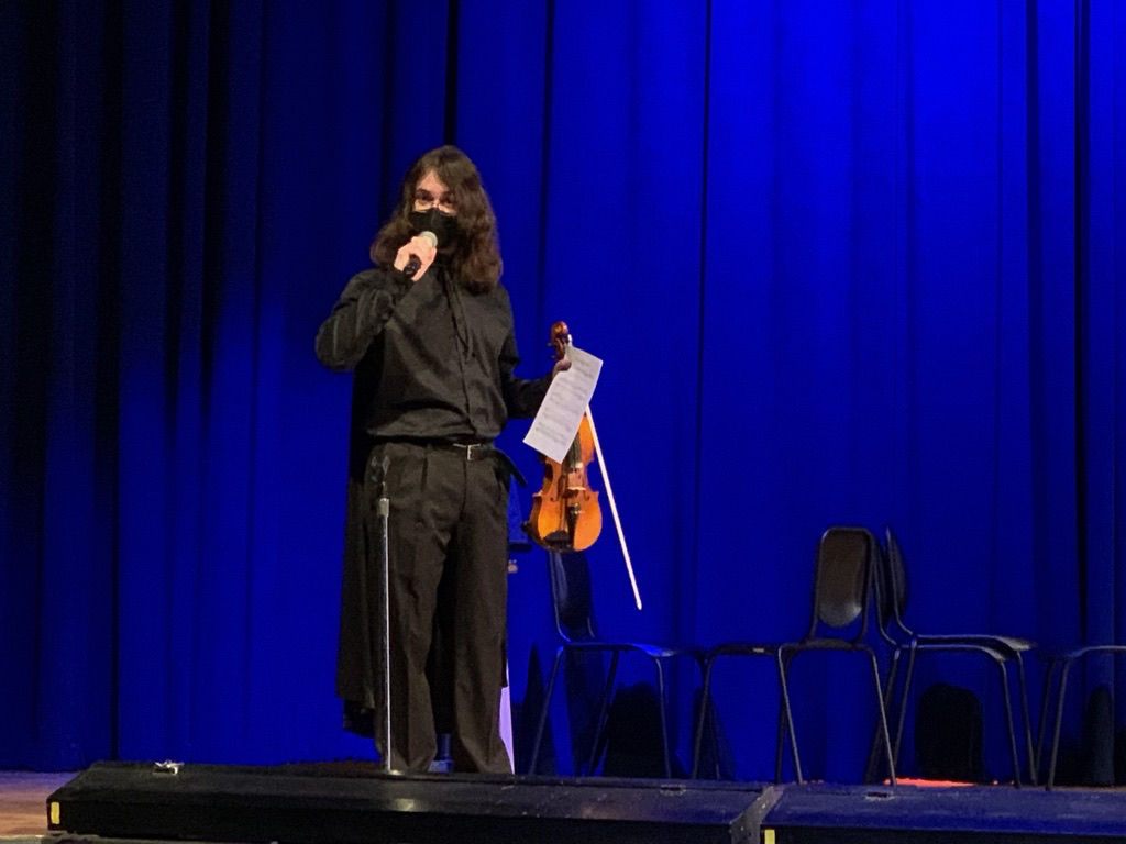 Tim introduces his duet at the Small Ensemble Concert