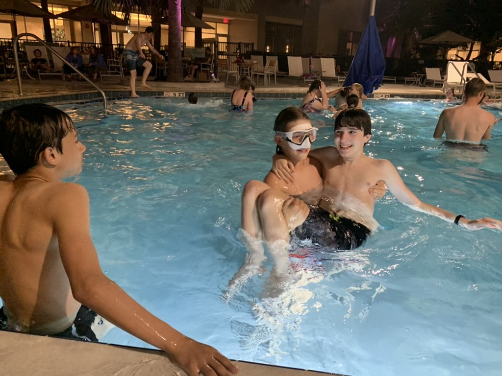 Ted and friends in the hotel pool