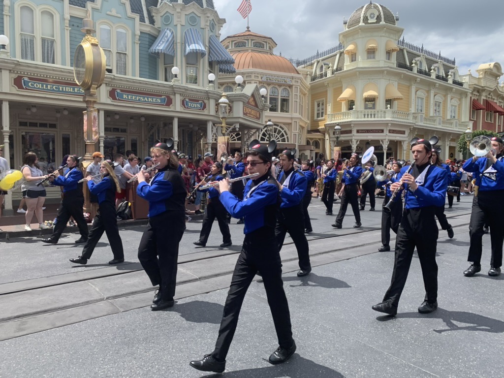 Marching down Main Street at Disney World