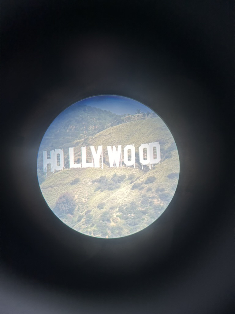 Ted's photo of the Hollywood sign through binoculars