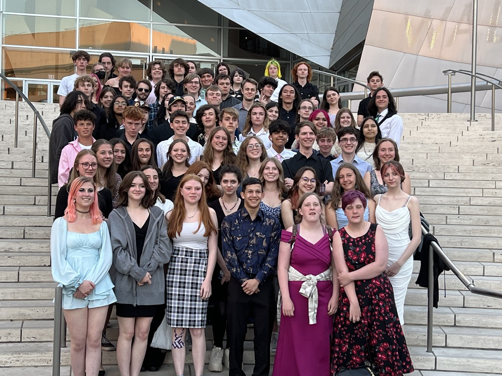 Pre-concert group photo on the steps of the Walt Disney Concert Hall