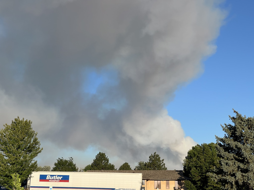 Smoke plume from the Alexander Mountain Fire from Lisa's work