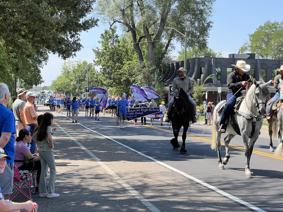 Here comes the band in the Boulder County Fair parade