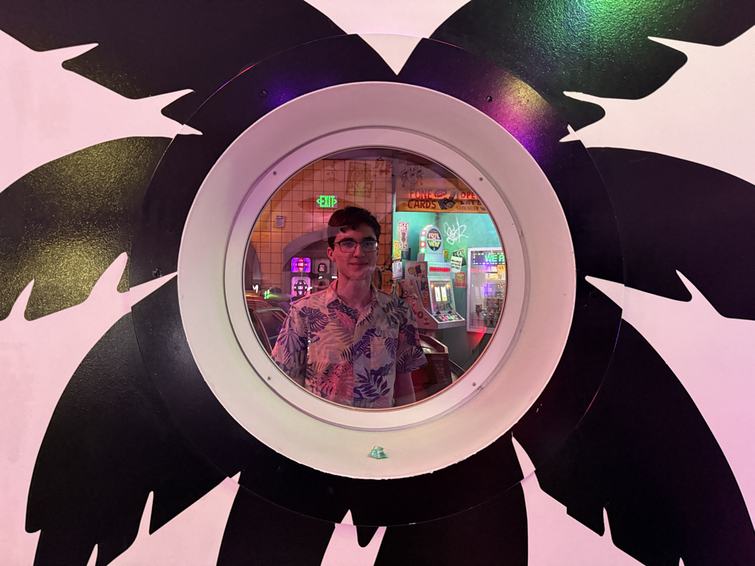 Ted through a Meow Wolf window
