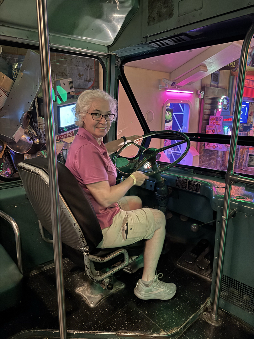 Driving Pam's bus at Meow Wolf