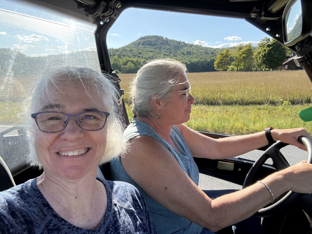 Breezy while flying down the road in the gator
